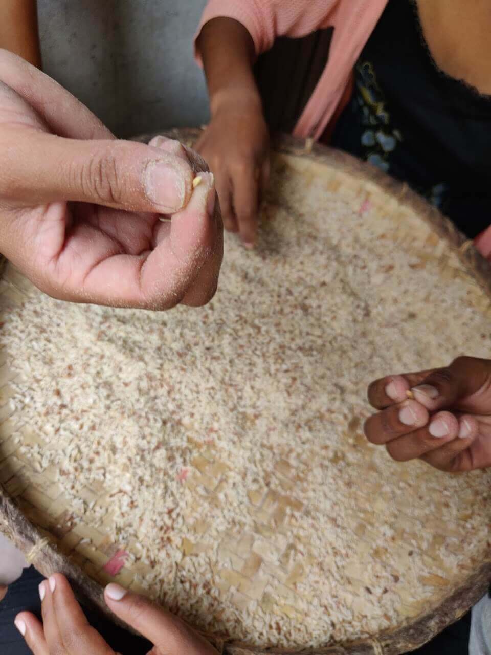 Removing husks from the rice